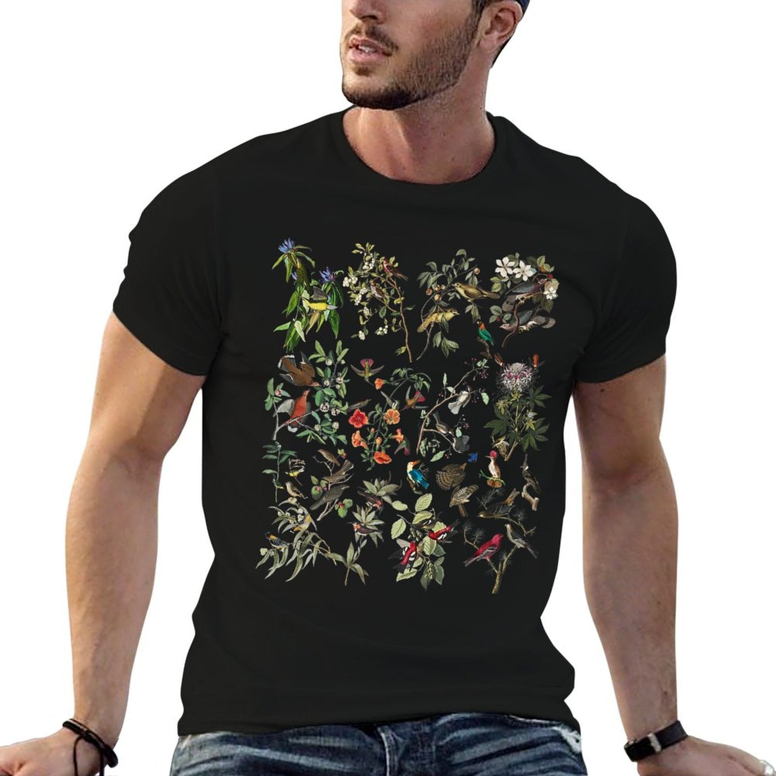 Birds Trees Nature Birding Botanical Vintage Bird Art Print Premium  Odor-resistant T-Shirt