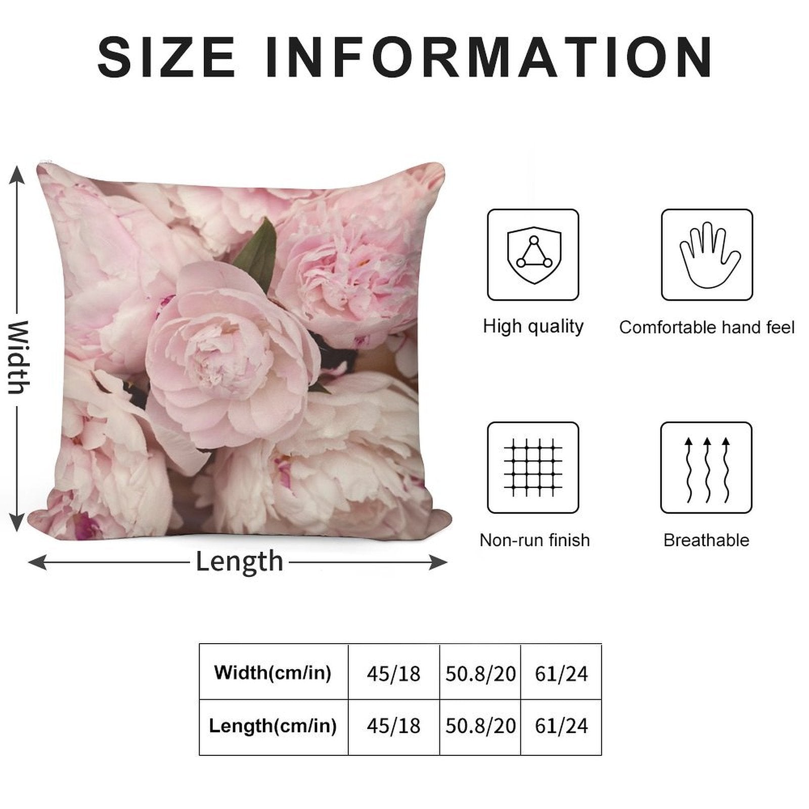 Pink Peony Flowers Soft Hidden Zipper Throw Pillow