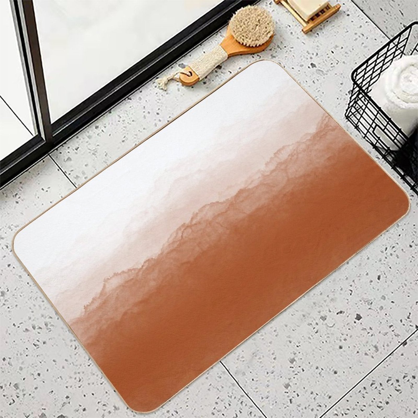 Abstract Watercolor Ombre (burnt Orangewhite)  Pet-Safe Bath Mat