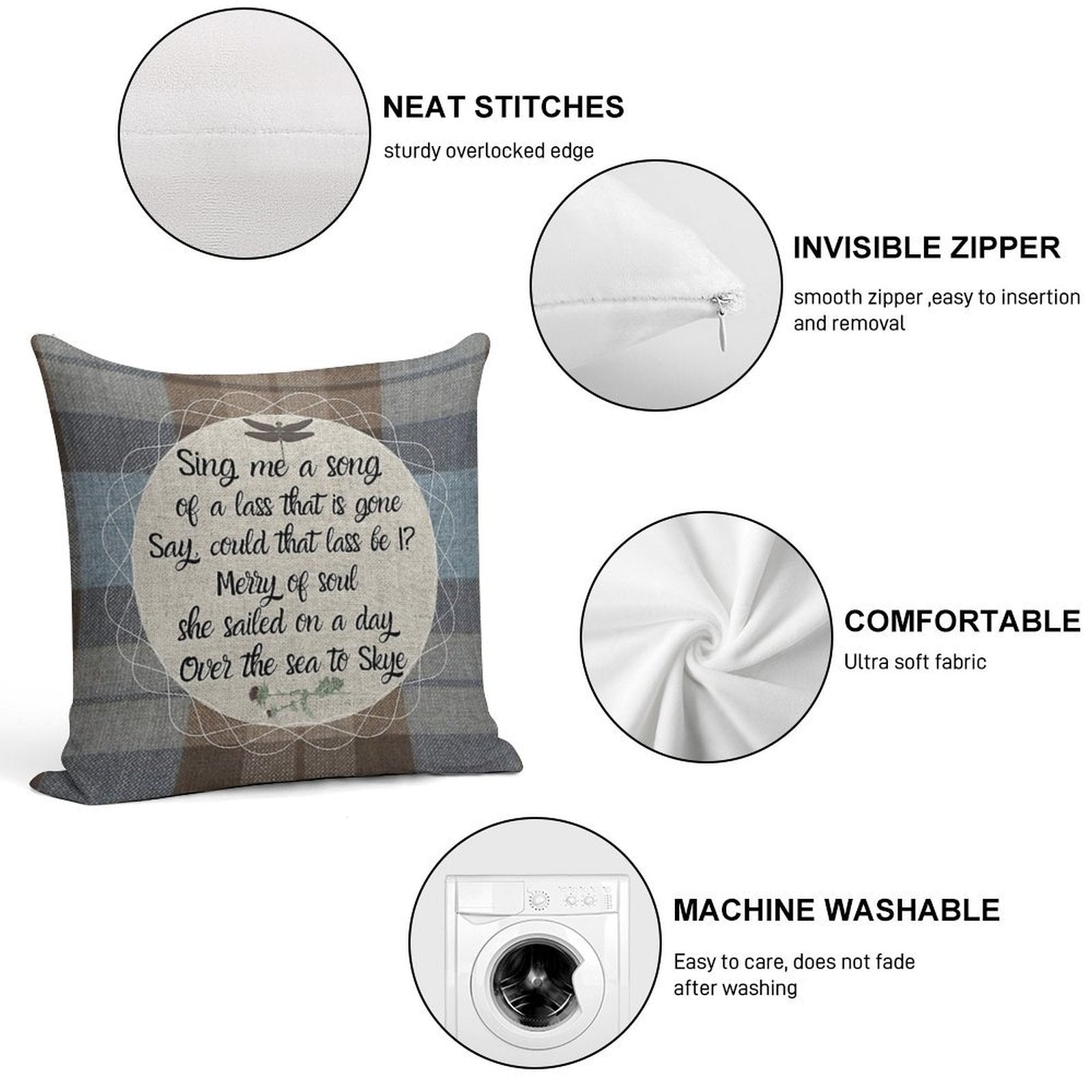 Outlander Song - Fraser Tartan Kilt - Elements Soft Hidden Zipper Throw Pillow