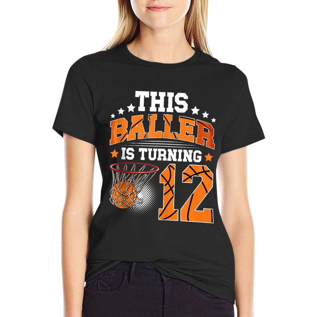 12th Basketball Birthday 12 Year Old Basketball Player  High-quality Stitching T-Shirt