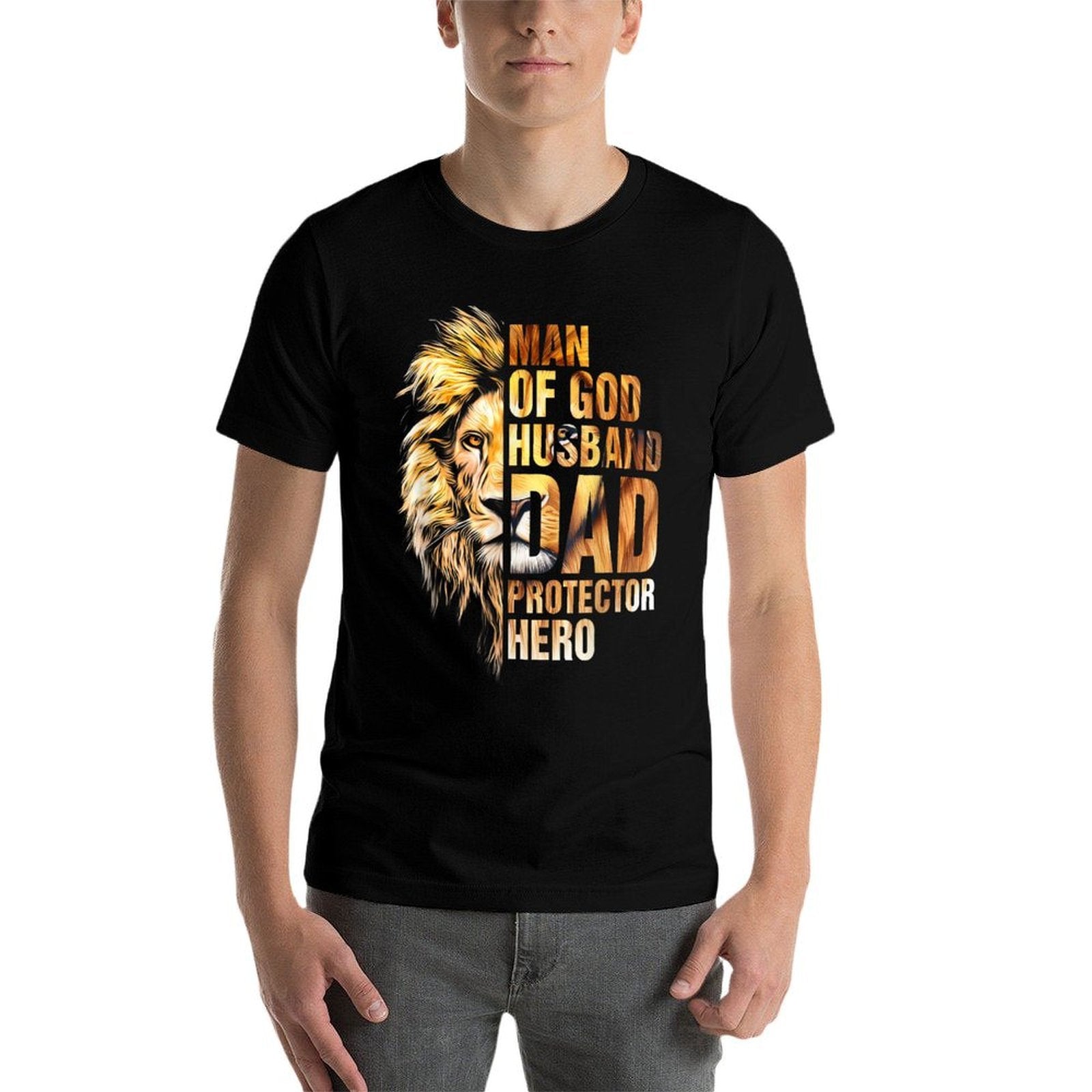 Man of God Husband Dad Protector Hero Lion Fathers Day  Vintage-inspired T-Shirt