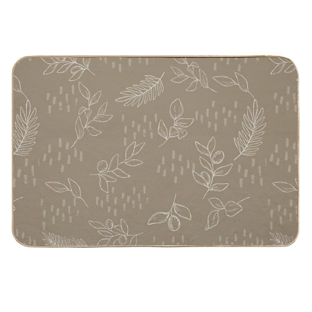 Beige Botanical Line Art  Fade-Resistant Bath Mat