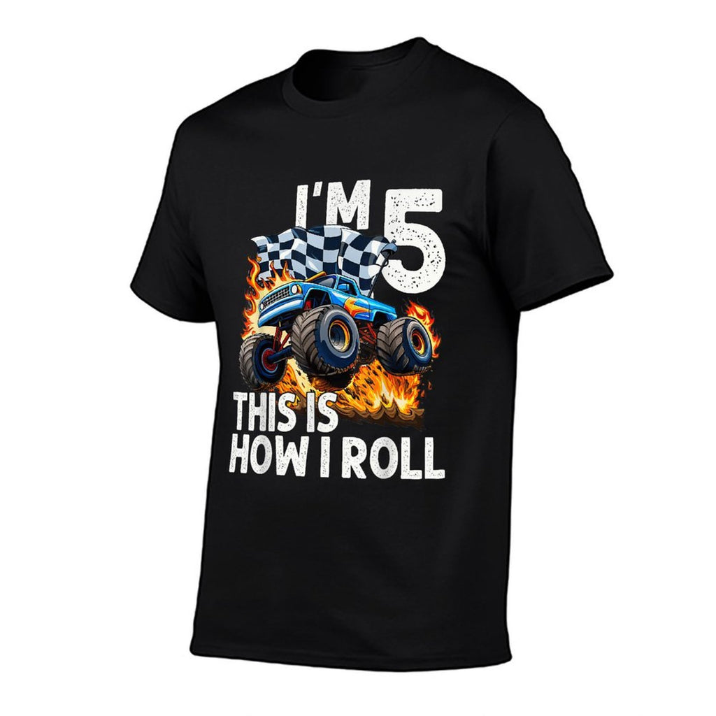 5th Birthday Boys I'm 5 This Is How I Roll Monster Truck Car  Wrinkle-resistant T-Shirt