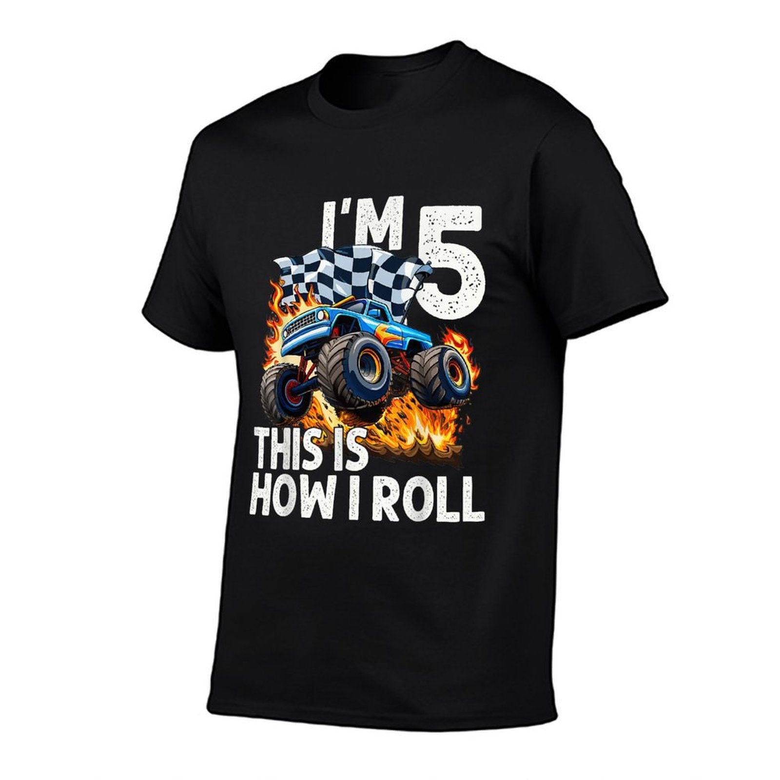 5th Birthday Boys I'm 5 This Is How I Roll Monster Truck Car  Wrinkle-resistant T-Shirt