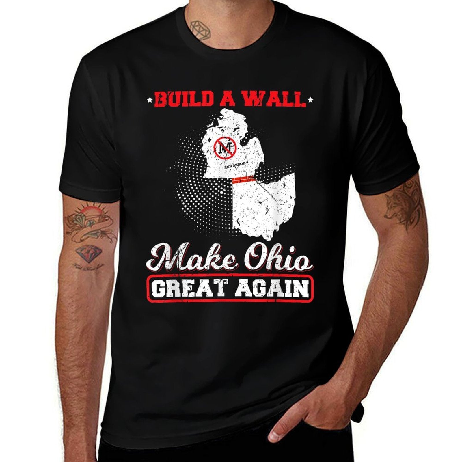 Build A Wall Make Ohio Great Again Funny State Gift Parody  Stretchy T-Shirt