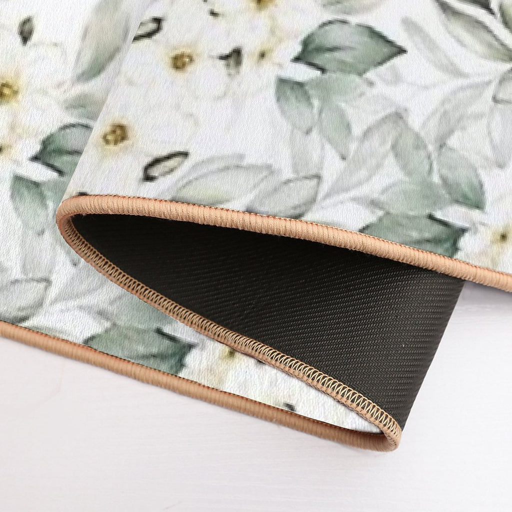 Green Leaves And Flower Blossom Pattern  Fade-Resistant Bath Mat