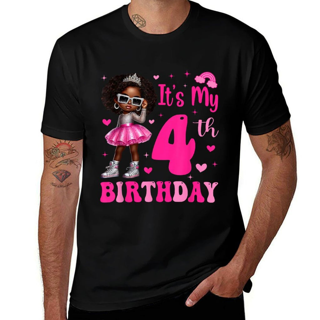 4 Years Old Black Kids It's My 4th Birthday Black Girl  Lightweight T-Shirt