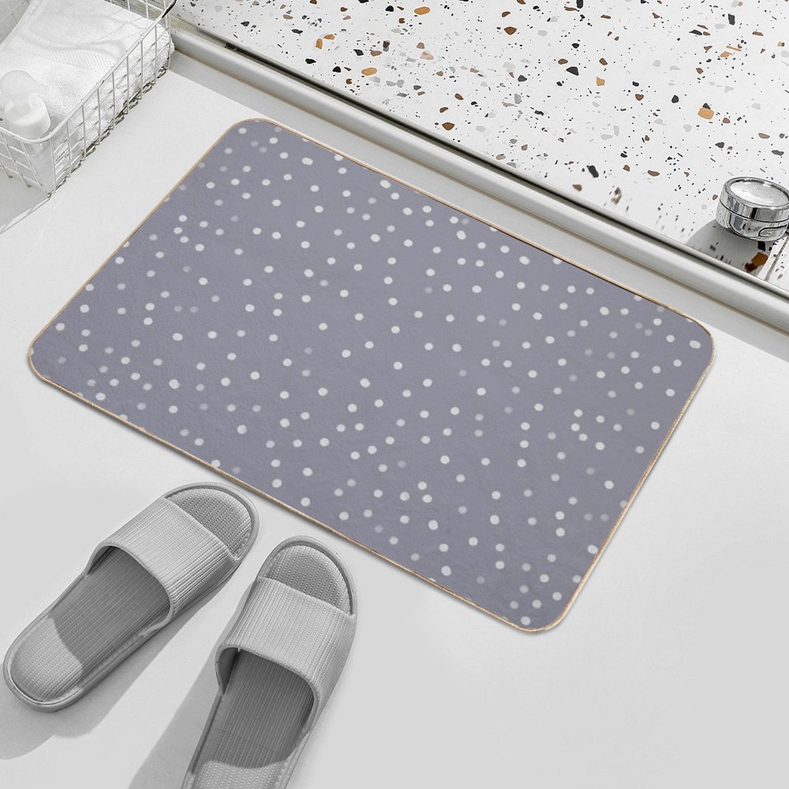 Blue Grey And White Color Polka Dots Design  Non-Slip Bath Mat