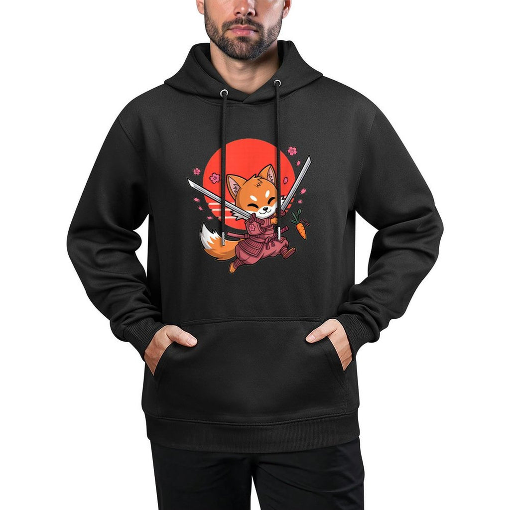 Kawaii Samurai Fox with Swords And Sakura Blossoms Cotton-Polyester Blend Hoodie