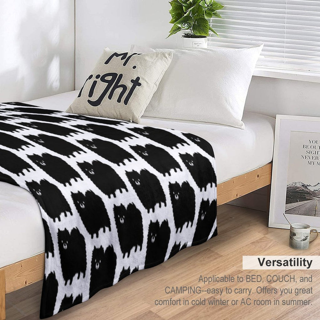 Cute Fluffy Black Pomeranian Cartoon Dog Comfort Throw Blanket