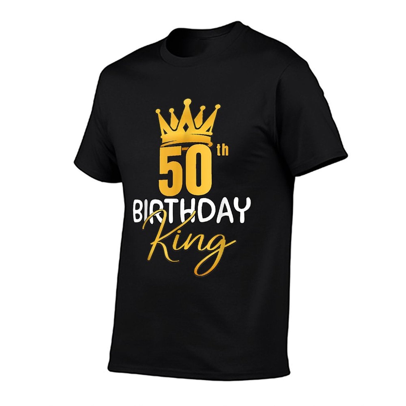 50th Birthday King Gold Crown For Boys And Men  Ribbed Collar T-Shirt