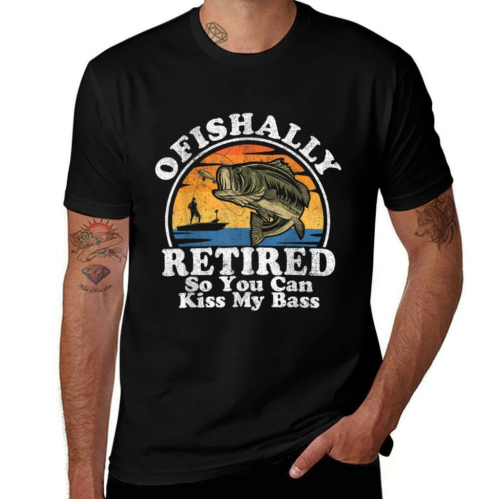 Ofishally Retired Funny Bass Fishing Retirement Gift For Men Comfortable T-Shirt