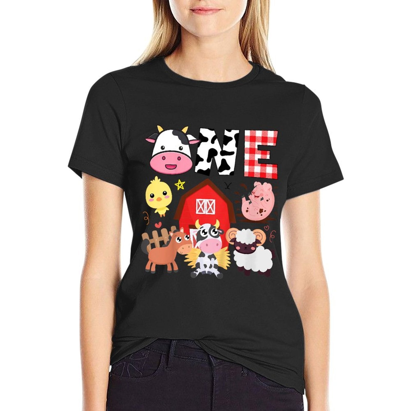 Kids 1st Birthday One Year Old Farm Theme Animals Birthday Party  Heathered Texture T-Shirt