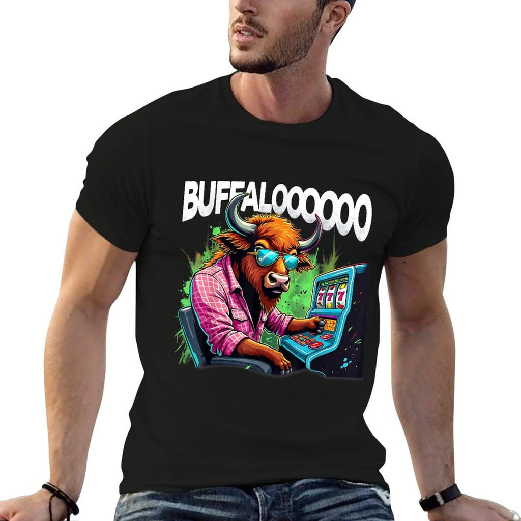 Buffalo Slot Machine Funny Casino Art Casino Lovers Design  Heathered Texture T-Shirt