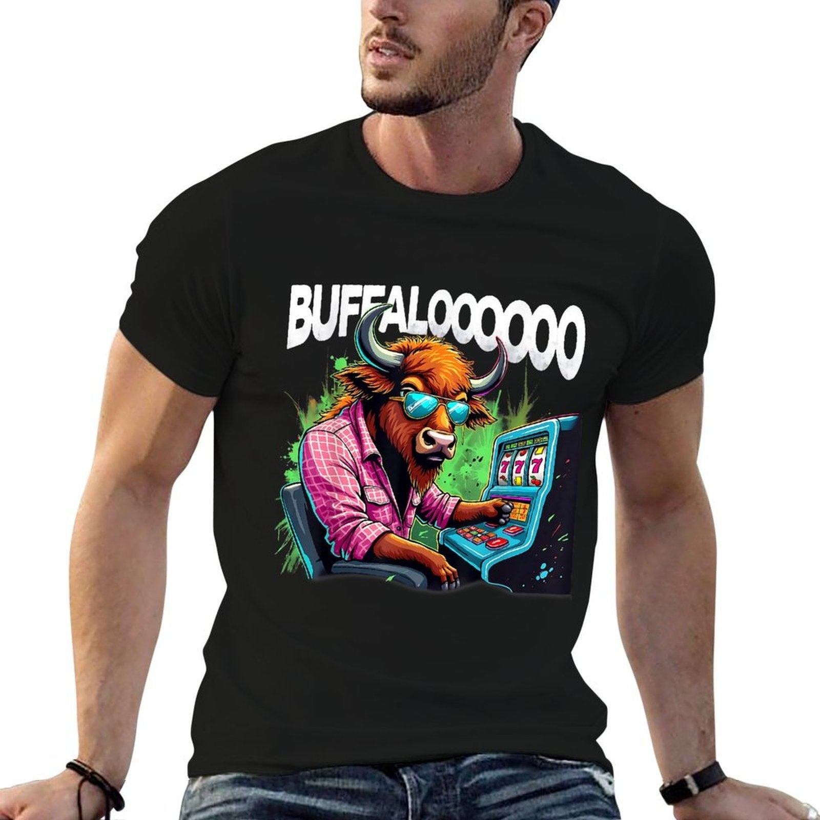 Buffalo Slot Machine Funny Casino Art Casino Lovers Design  Heathered Texture T-Shirt