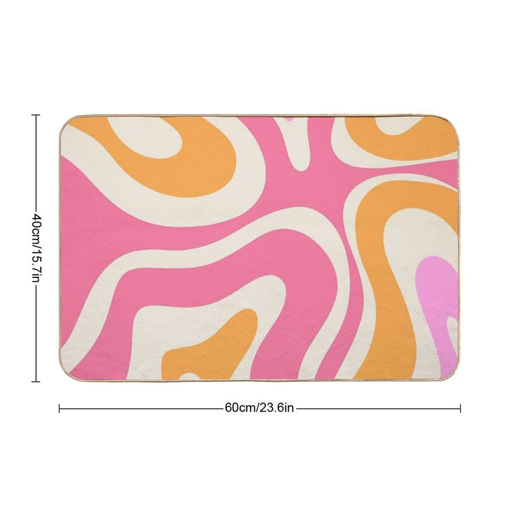 Modern Retro Liquid Swirl Abstract Pattern Vertical Pink And Orange  Absorbent Bath Mat