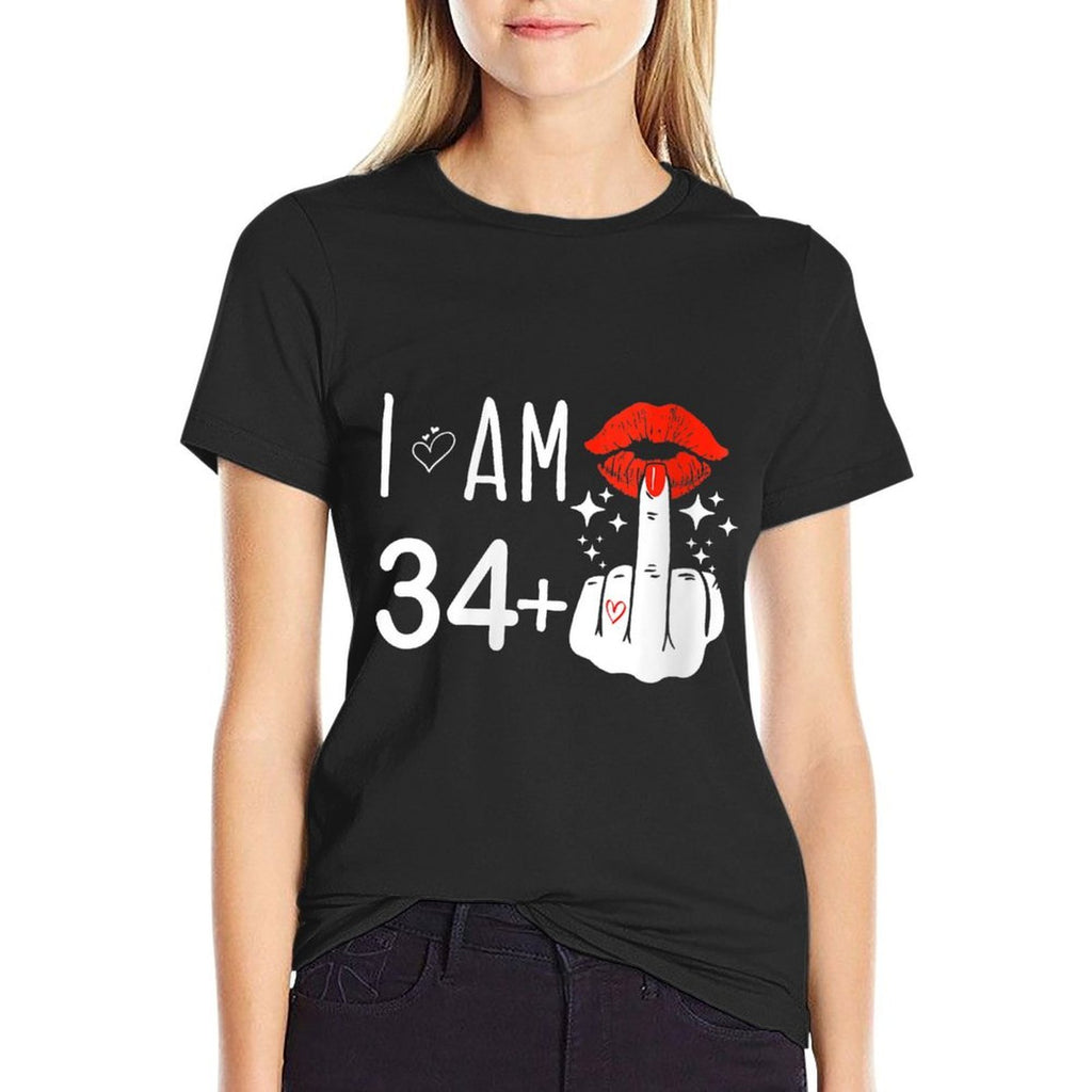Womens I Am 34 Plus 1 Middle Finger 35th Birthday Funny  Easy-care T-Shirt