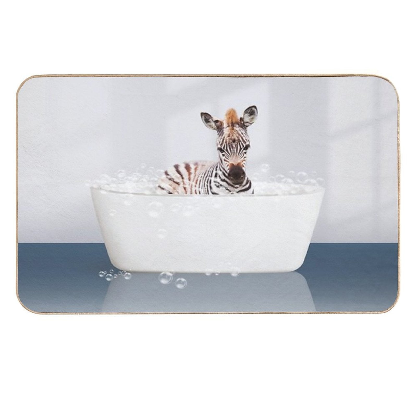 Baby Zebra  in Modern Bathtub Blue Print, Baby Zebra Bathing, Animals in Bathtub Art by Synplus  Eco-Friendly Bath Mat
