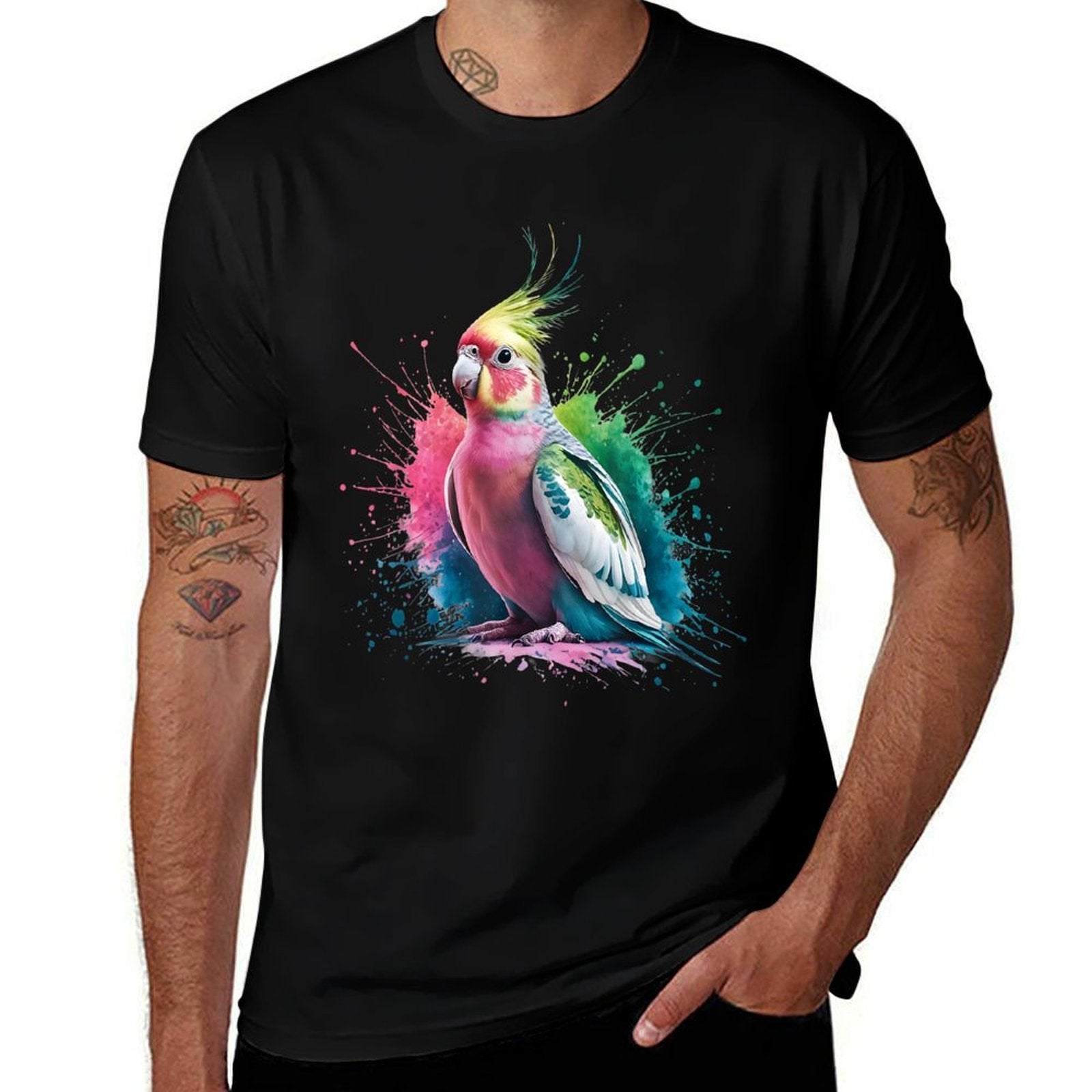 Cockatiel Men Woman Colorful Watercolor Cockatiel  Oversized Silhouette T-Shirt
