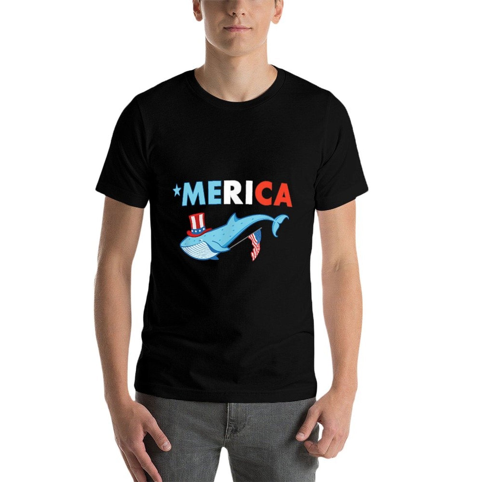 July 4th Whale, Patriotic Ocean Animal Gift  Wrinkle-resistant T-Shirt