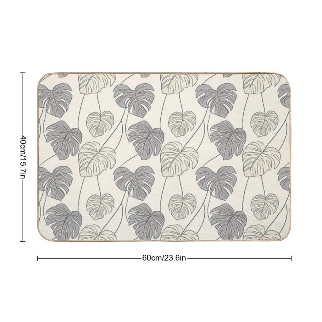 Tropical Monstera Leaves with Thin Black Outlines  Non-Slip Bath Mat