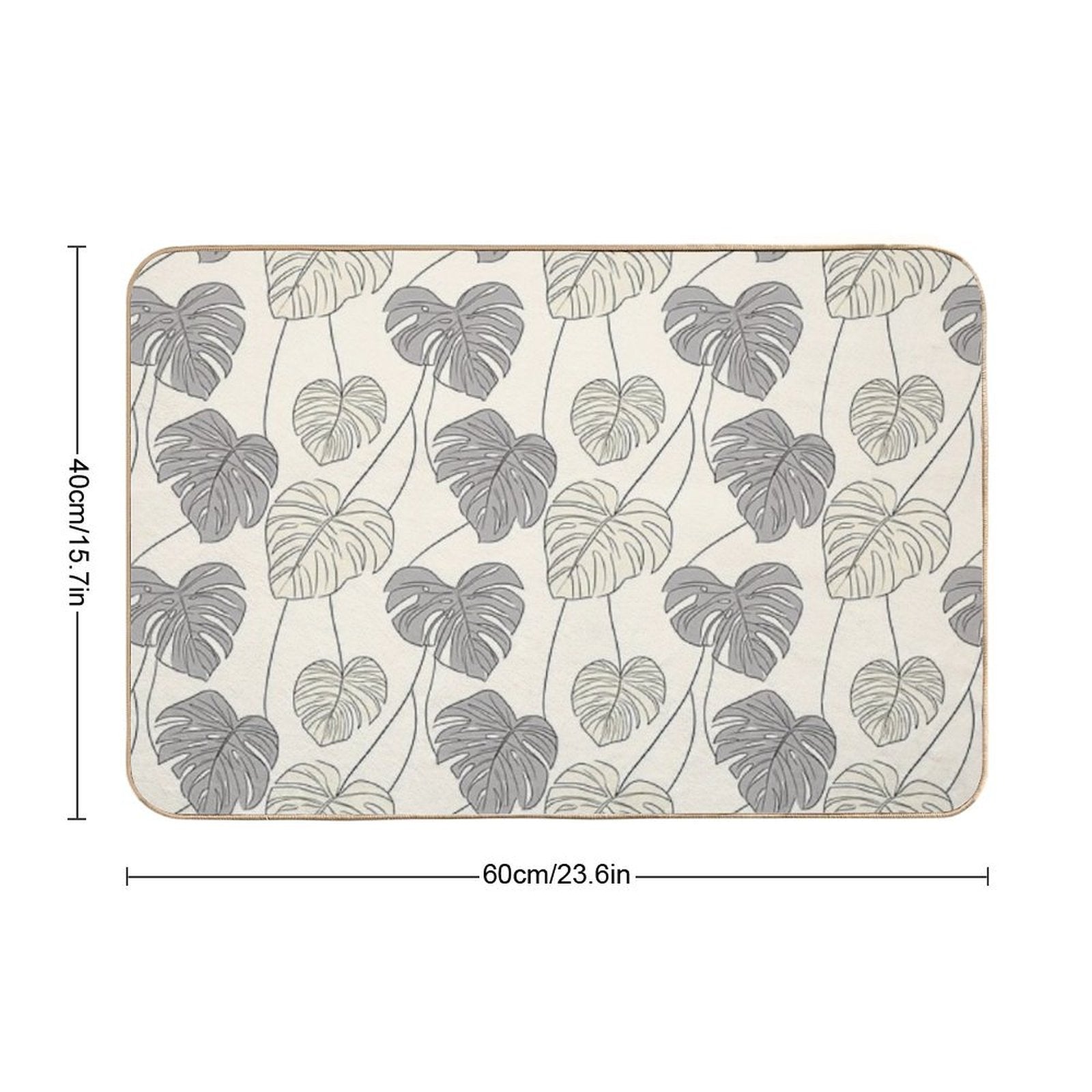 Tropical Monstera Leaves with Thin Black Outlines  Non-Slip Bath Mat