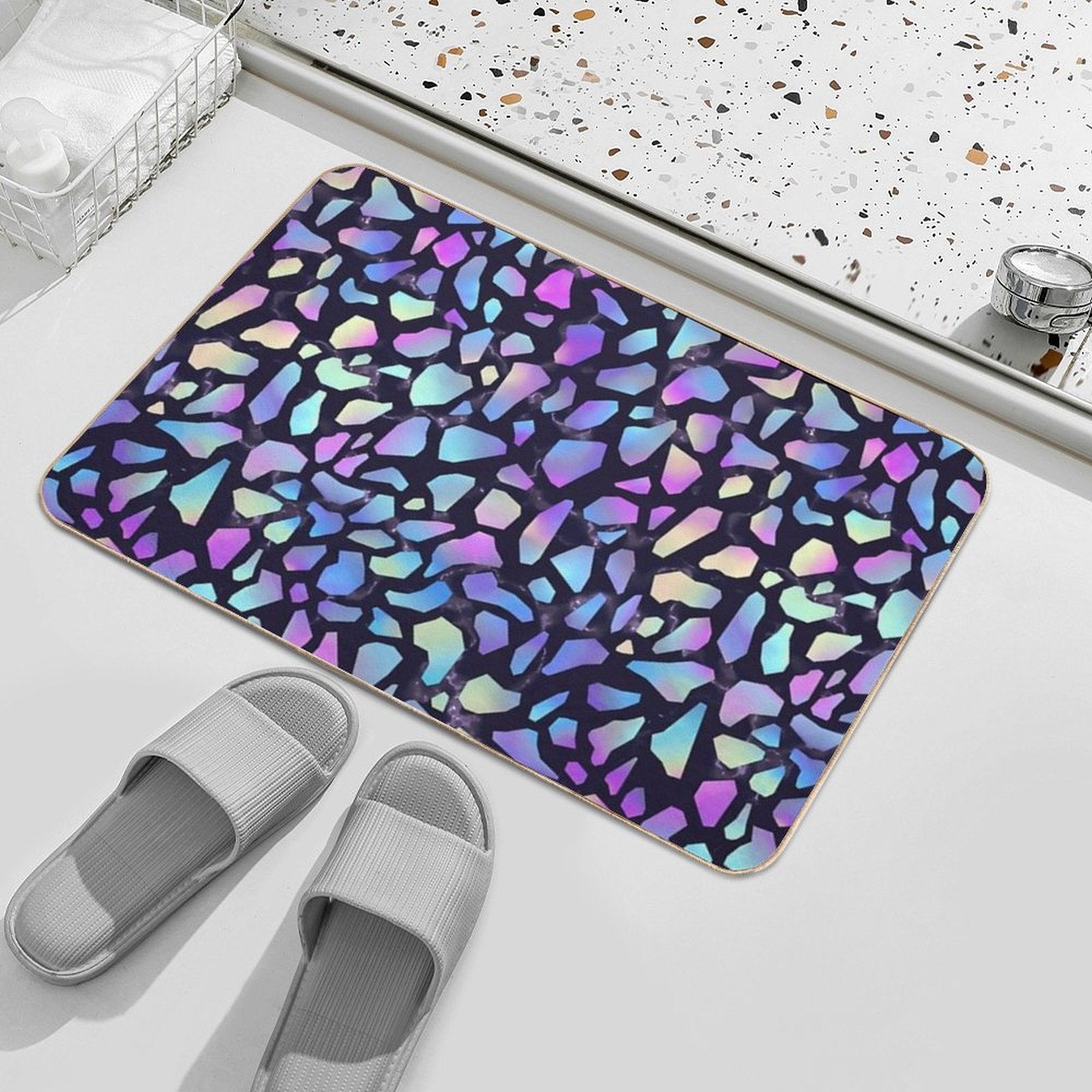 Iridescent Terrazzo Dark  Rapid-Drying Bath Mat