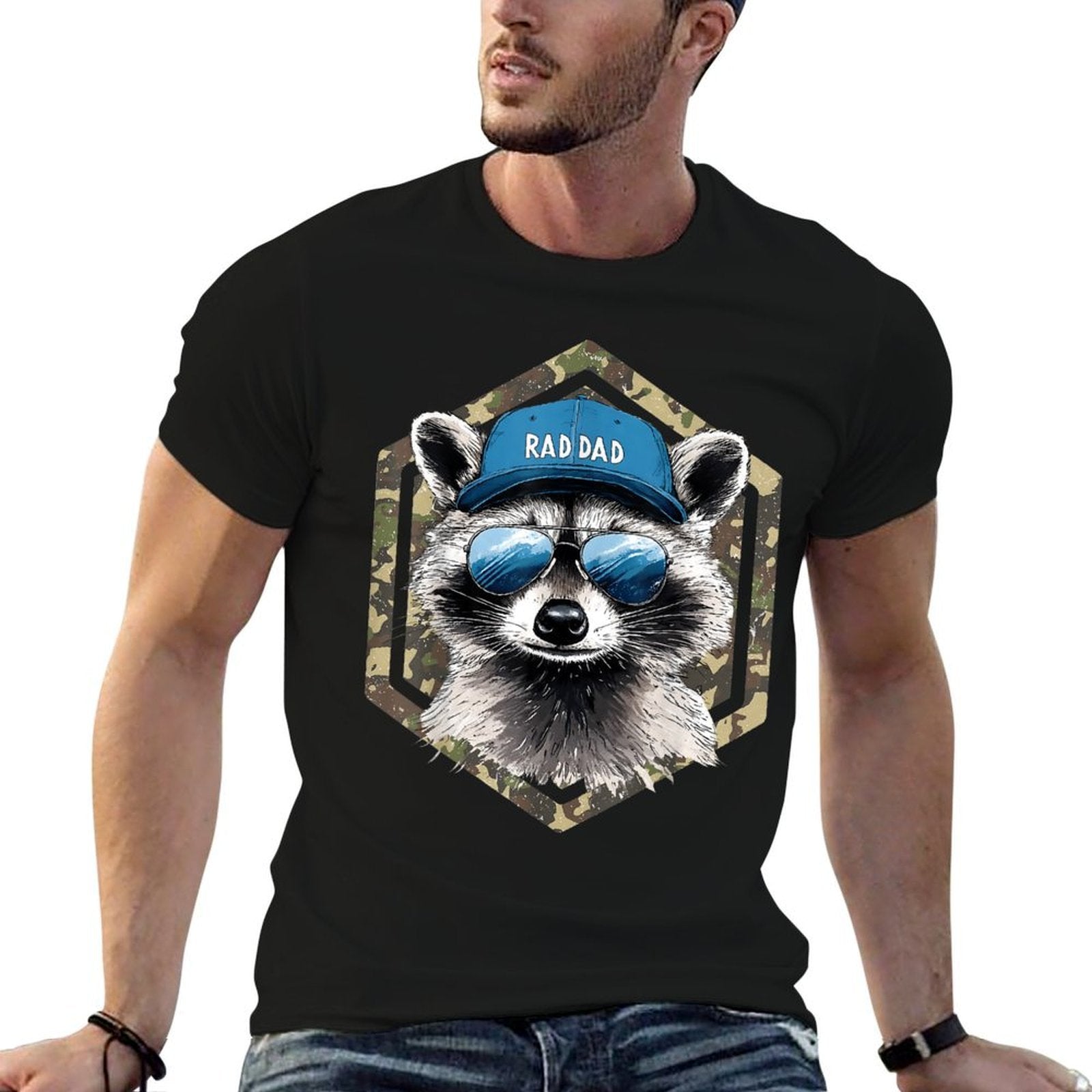 Rad Dad Camo Dad Retro Fathers Day Funny Raccoon  Slim-fit Cut T-Shirt