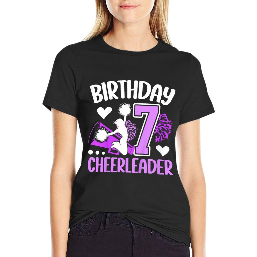Kids 7th Cheer Birthday Party Seven Year Old Cheer Girl  Oversized Silhouette T-Shirt