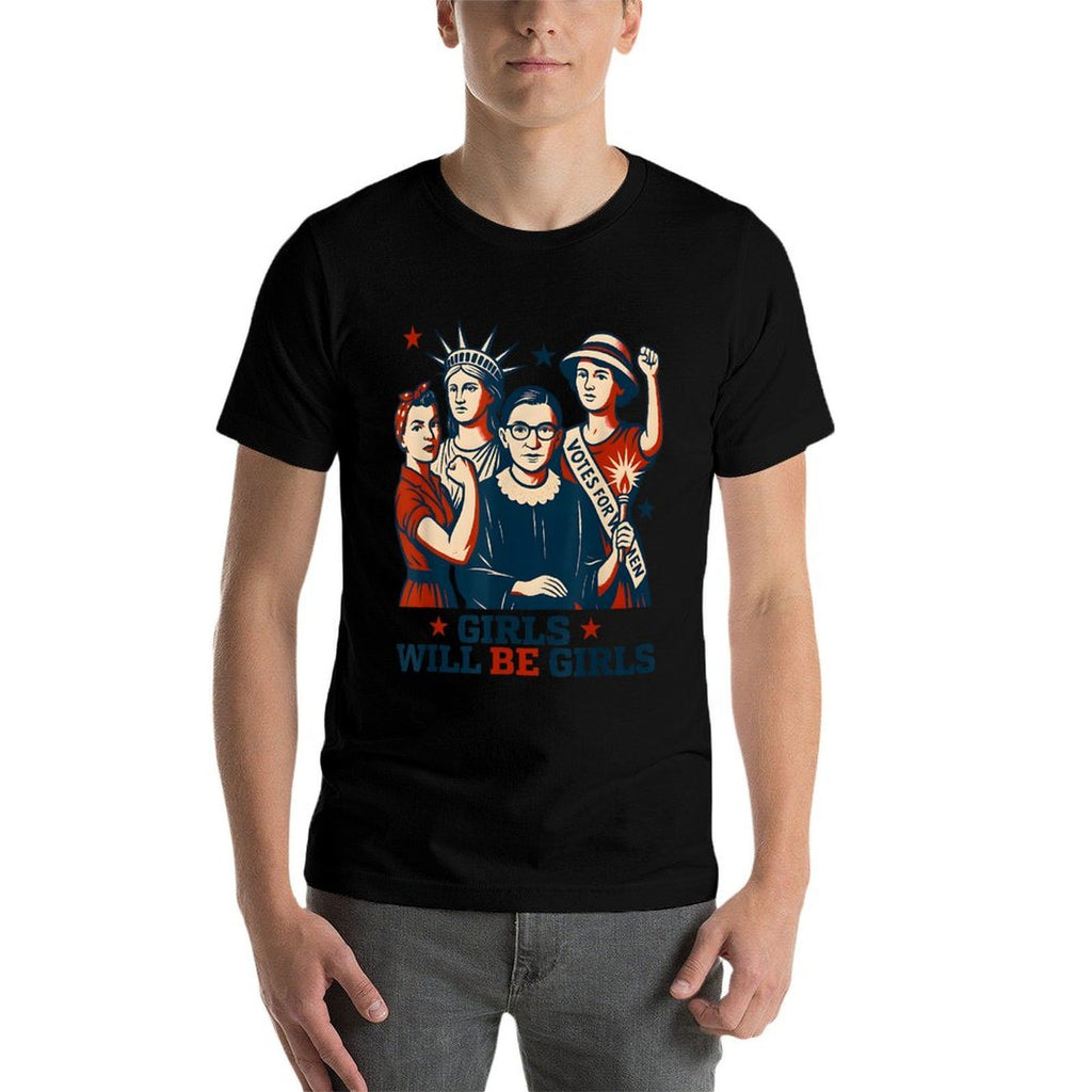 Girl Will Be Girls Patriotic Feminist 4th Of July USA Women  Eco-friendly Material T-Shirt
