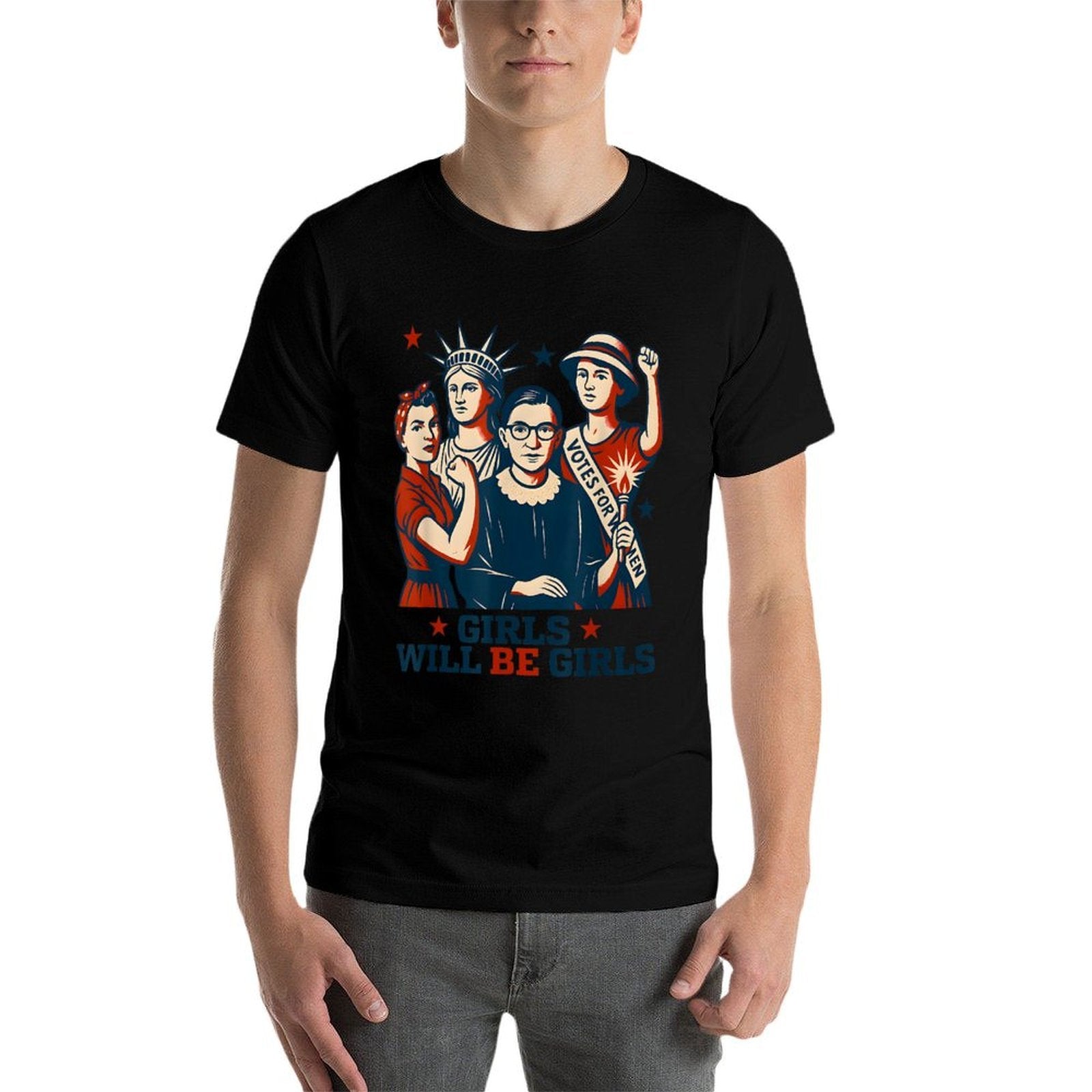 Girl Will Be Girls Patriotic Feminist 4th Of July USA Women  Eco-friendly Material T-Shirt