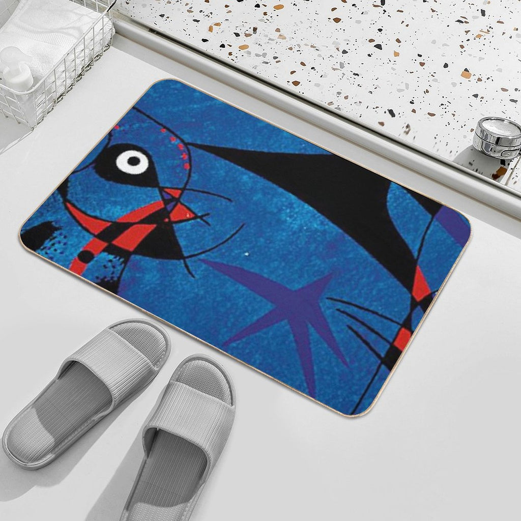 Joan Miro Abstract Painting on Blue  Repositionable Bath Mat