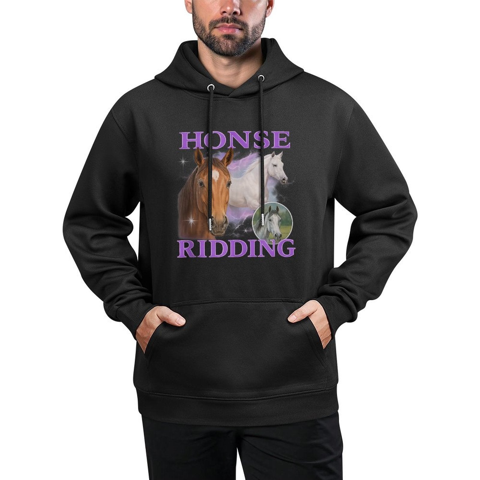 Honse Ridding Horse Riding Unhinged Gen Z Brainrot Meme Y2K Versatile Streetwear Hoodie
