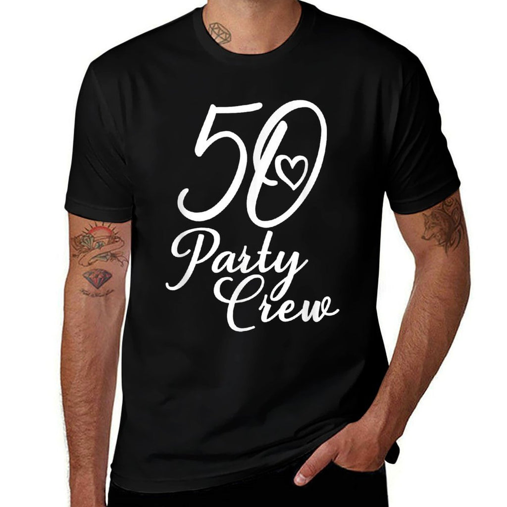 50 Party Crew, Matching Group, Women's 50th Birthday  Summer-ready Fabric T-Shirt
