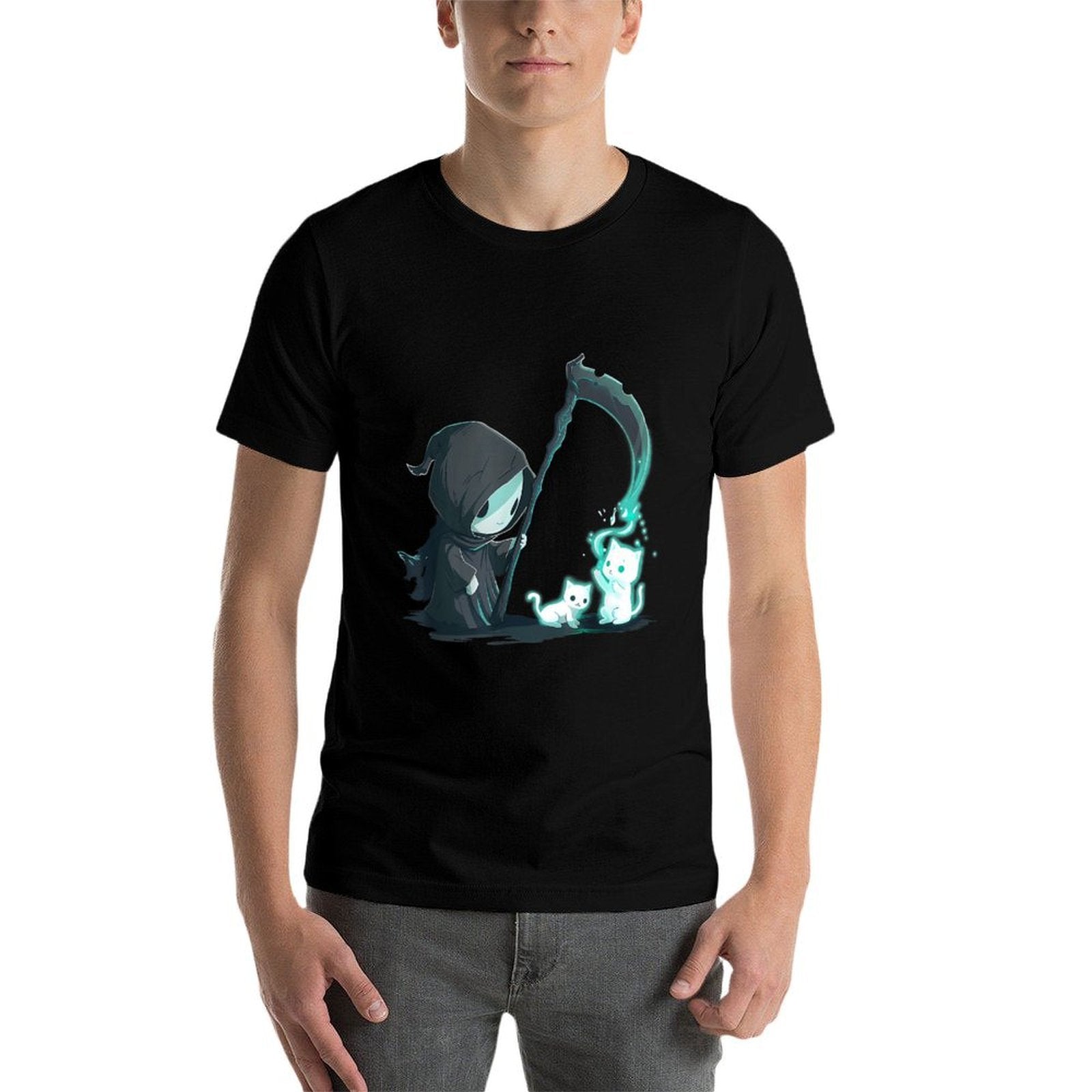 Cute Grim Reaper Skeleton With Cat Ghost Kawaii Pastel Goth  Eco-friendly Material T-Shirt