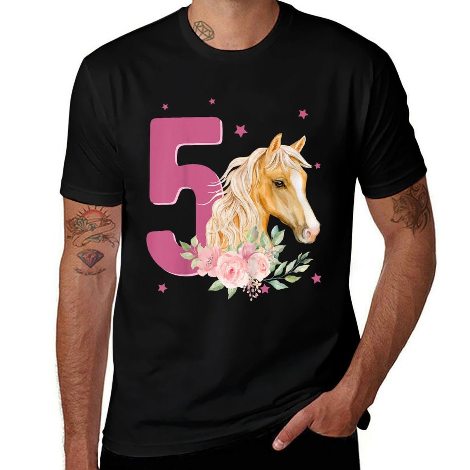 Kids 5th Birthday Horse 5 Years Old Five Finally 5 Birthday Girl  Easy-care T-Shirt