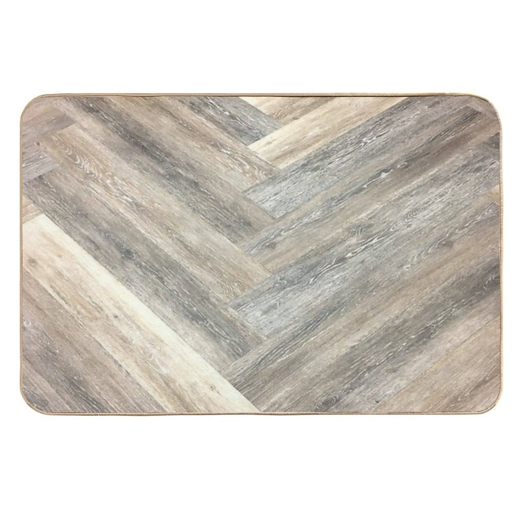 Contemporary Caramel Brown Grey Beige Farmhouse Barn Wood  Easy To Clean Bath Mat