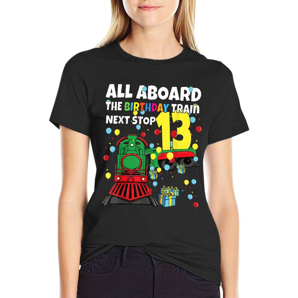 13th Train Birthday All Aboard Birthday Train Boy 13 Years  Relaxed-fit T-Shirt