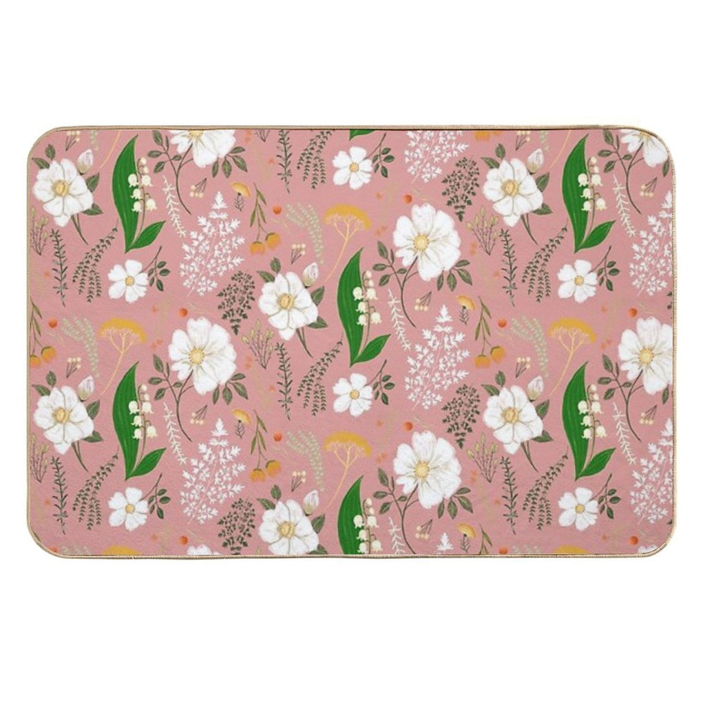 Garden Florals on Soft Pink.  Dirt-Trapping Bath Mat