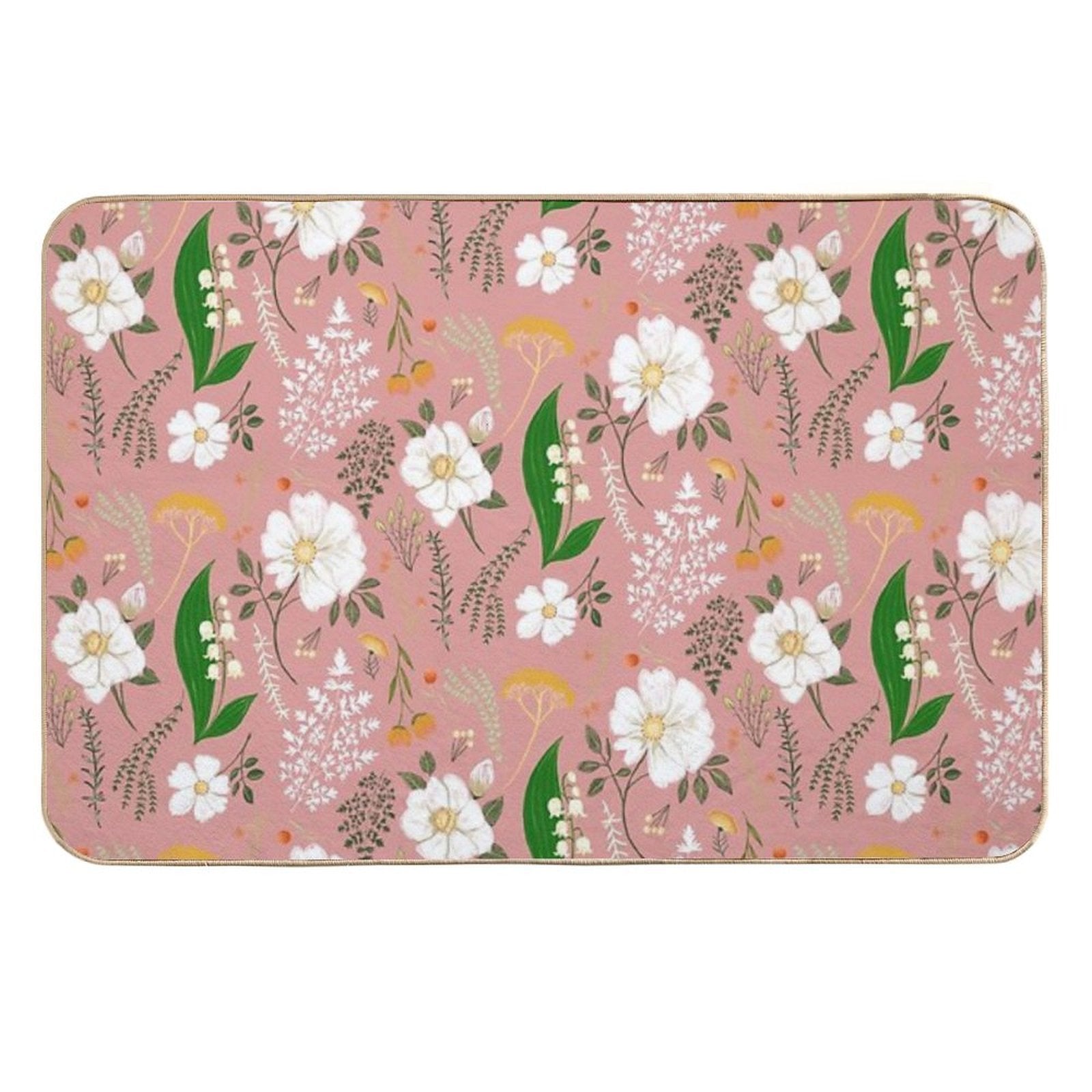 Garden Florals on Soft Pink.  Dirt-Trapping Bath Mat