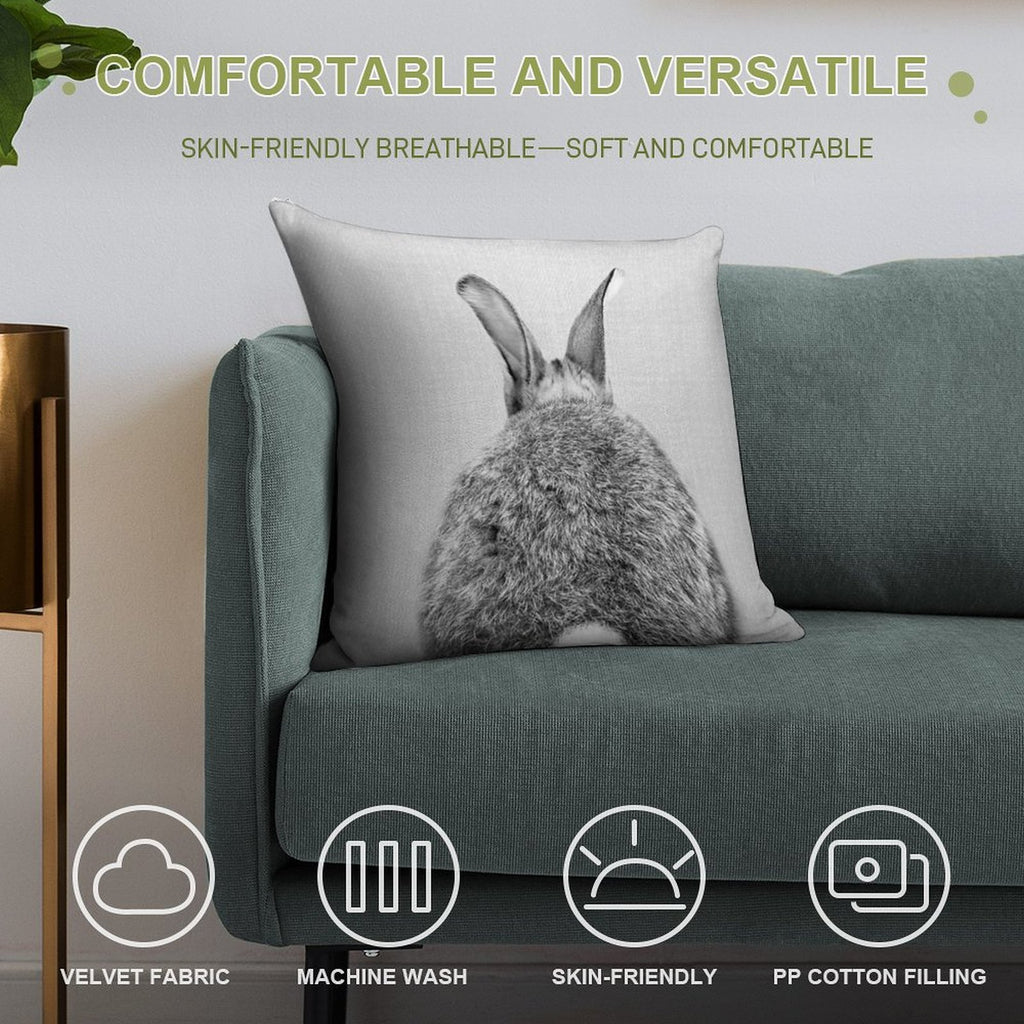 Rabbit Tail - Black & White Soft Decorative Cover Throw Pillow