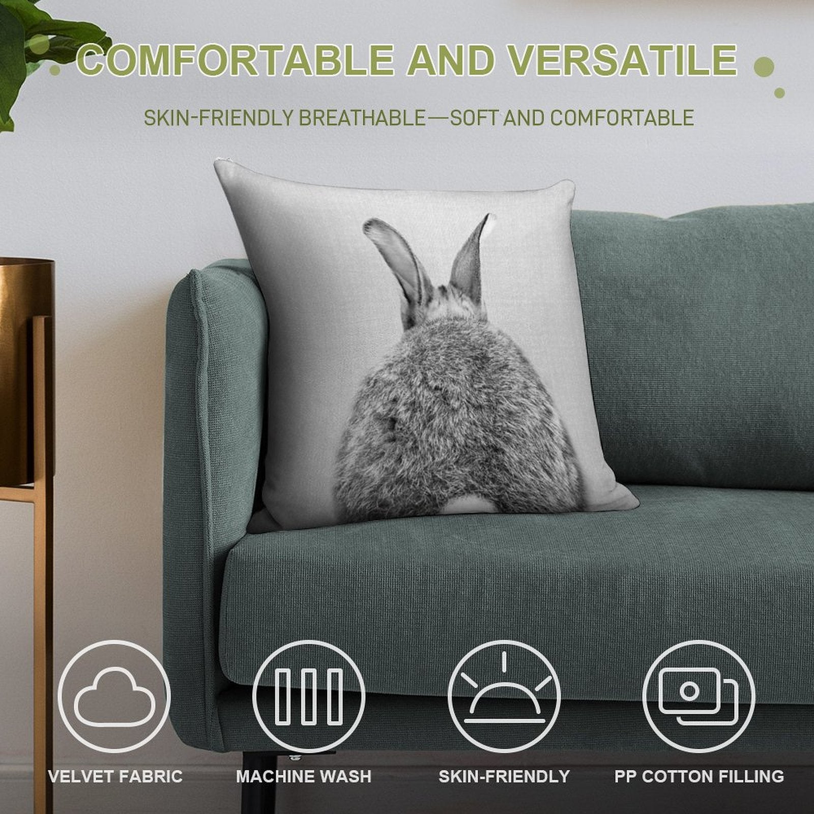 Rabbit Tail - Black & White Soft Decorative Cover Throw Pillow