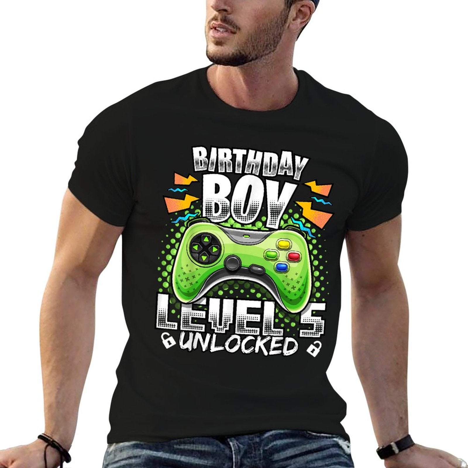 Level 5 Unlocked Video Game 5th Birthday Gamer Gift Boys  Rolled Sleeves T-Shirt