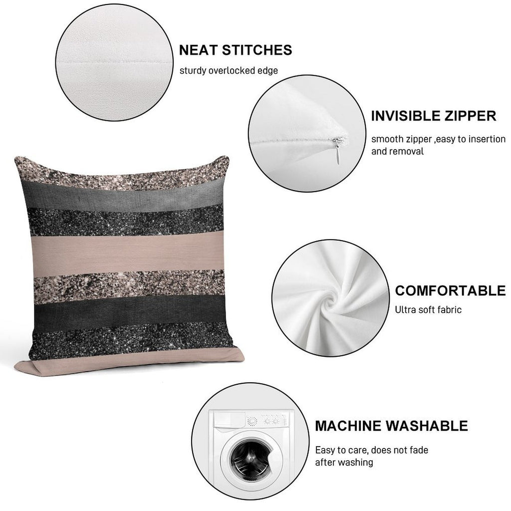 Blush Glam Stripes #2 (Photo of Glitter Only - Not Reflective) Soft Home Decor Throw Pillow