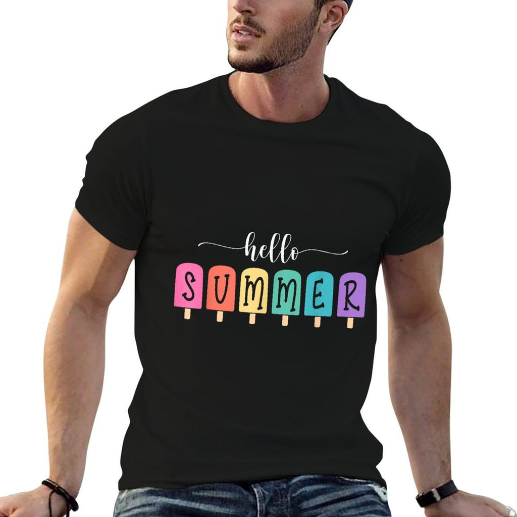 Hello Summer Vacation Ice Cream Popsicle Ice Lolly Gift  Tagless Design T-Shirt