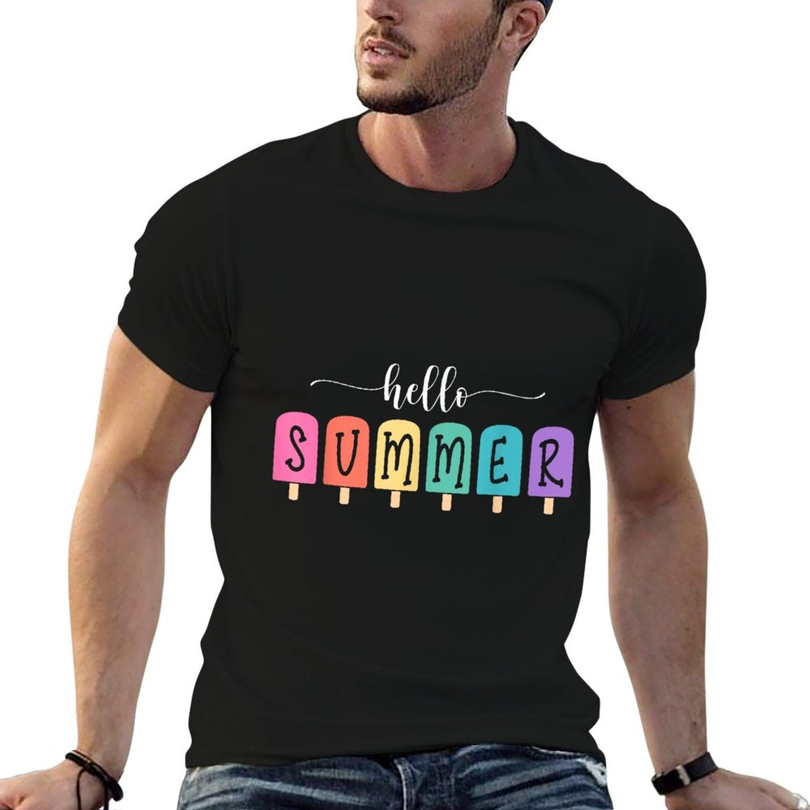Hello Summer Vacation Ice Cream Popsicle Ice Lolly Gift  Tagless Design T-Shirt
