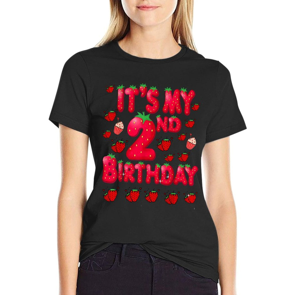 Kids 2 Year Old Strawberry Birthday Girl Sweet Fruit 2nd  Tagless Design T-Shirt