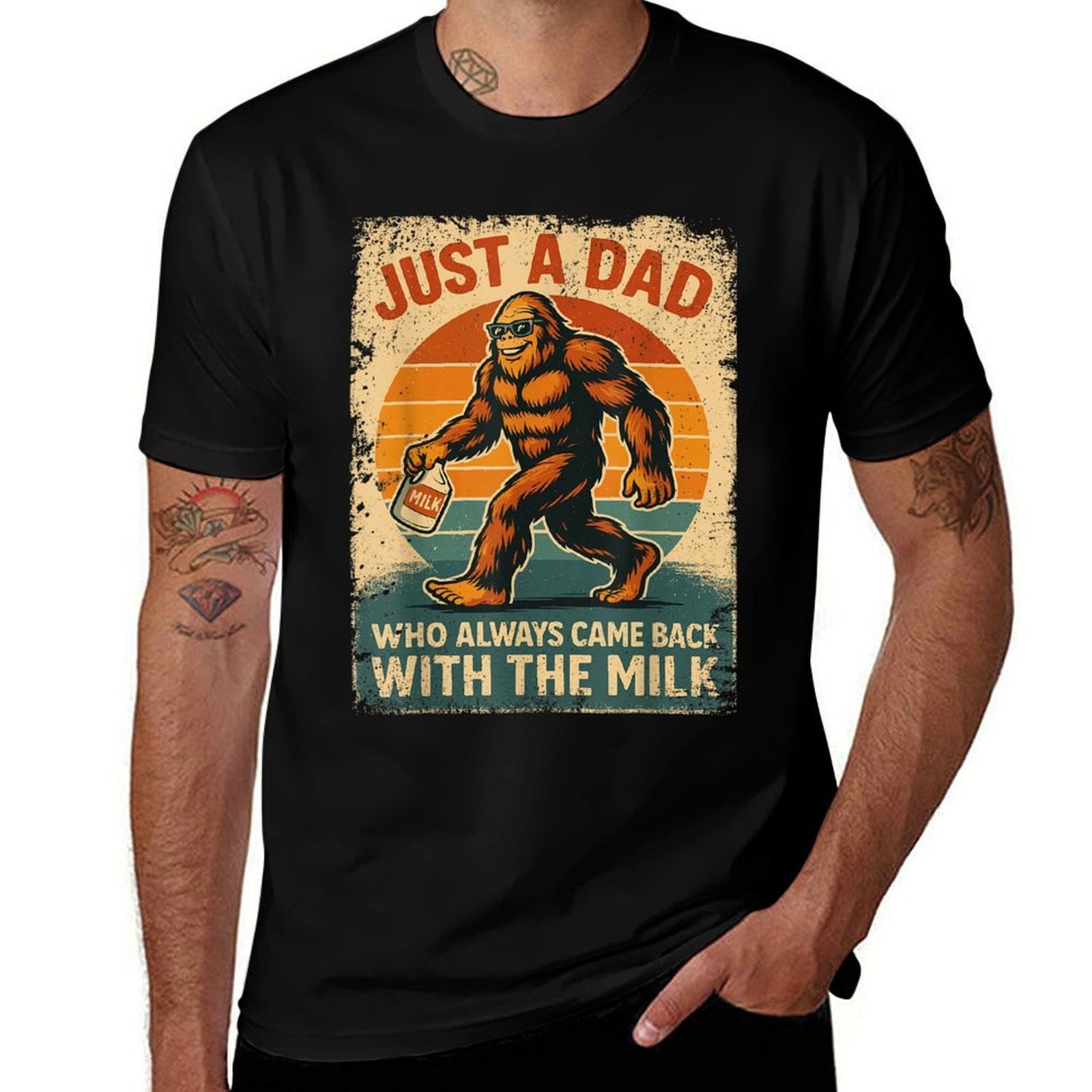 Bigfoot Papa Just A Dad Who Always Came Back With The Milk  Heathered Texture T-Shirt