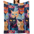 Feline Fiesta Vibrant Quilt Like Design Tee Versatility Throw Blanket